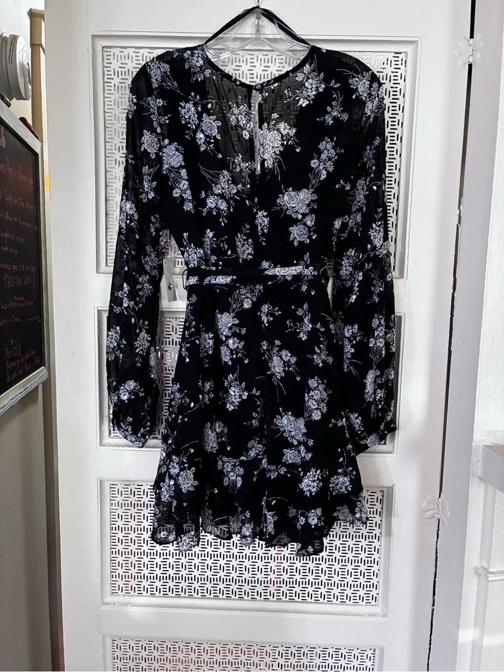 Black Floral Long Sleeve Dress by Black
